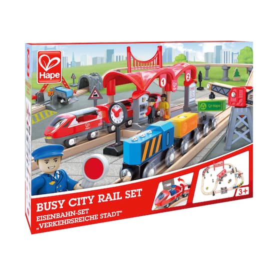 Hape Busy City Rail Wooden Train Set